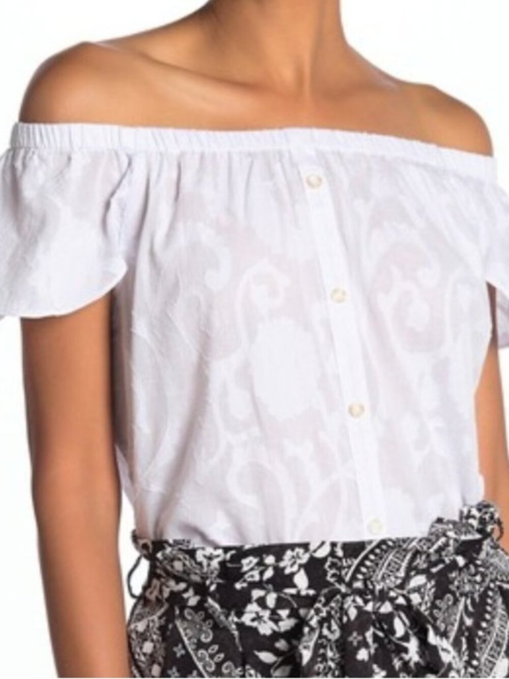 Laundry by Shelli Segal Off Shoulder Blouse Women's Small White Floral Cap Sleev